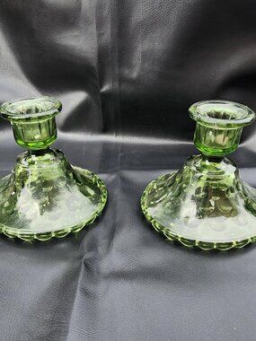 Hazel Atlas Eldorado Avocado Candle Sticks - Set of 2